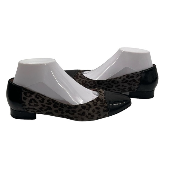 BeautiFeel Brown Leopard Print Black Patent Cap Toe Flats Size 39 Women’s - Picture 1 of 10